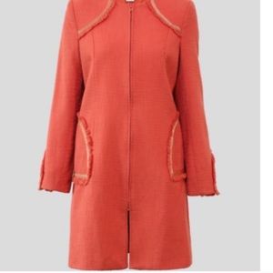 Paula Hian Embroidered Tweed Fringe Orange Jacket Large-NWT